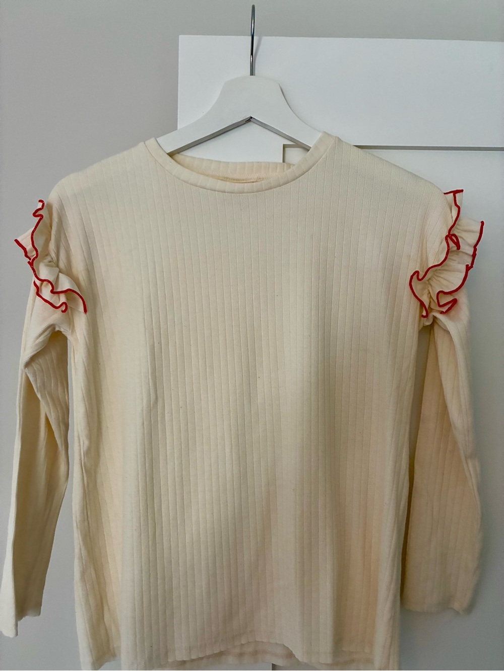 Zara Girls Cream Ribbed Top with Red Size Detail